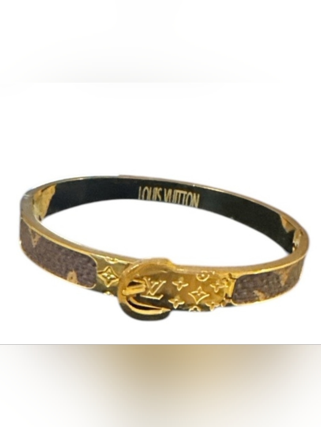 Authentic Louis Vuitton Gold And Brown Monogram Slim Bangle
